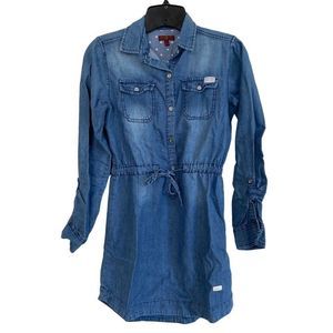 7 for All Mankind Girls Long Sleeve Chambray Denim Dress Size L Large Tie waist